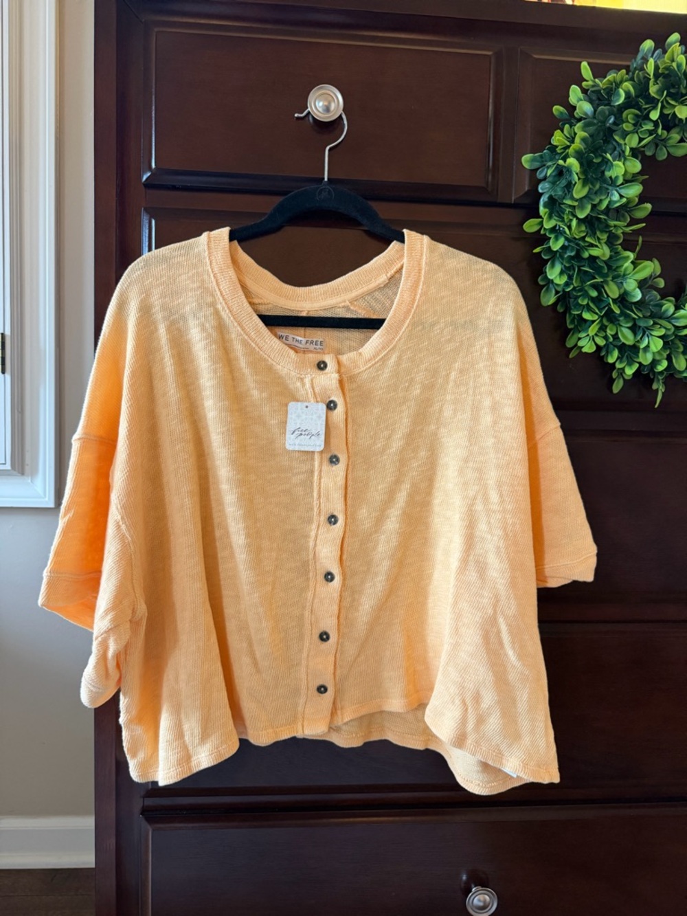 We The Free Peach Button-Front Short Sleeve Cardigan